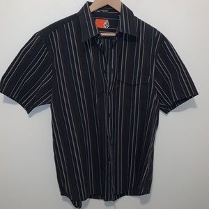 Volcom Black Short Sleeve Tailored Striped Shirt